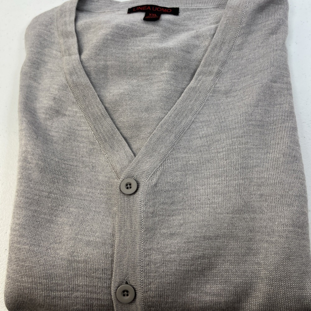 NWOT Linea Uomo Gray Lightweight Wool‎ Blend Preppy Cardigan Size 2XL